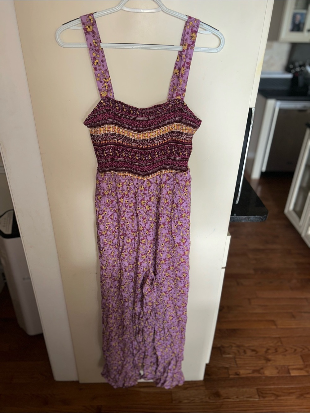 Smocked Lavender Floral Jumpsuit with Wide Straps